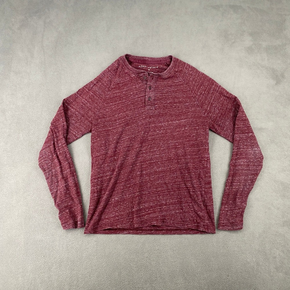 Aeropostale‎ Mens Small Maroon Heathered Long Sleeve Henley Shirt Raglan 5880